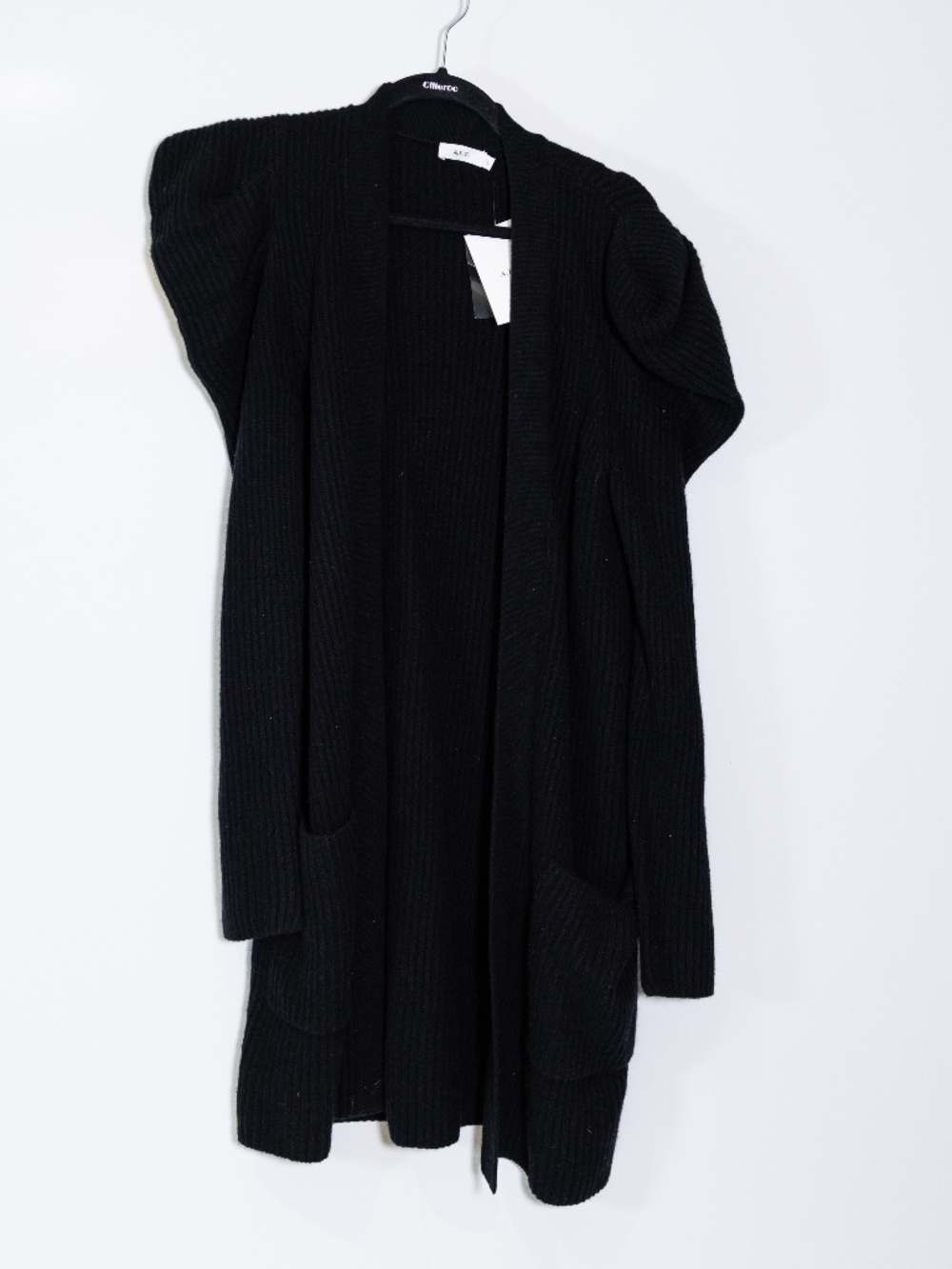 NEW A.L.C. Dion Wool Cashmere Ribbed Knit Open Front Cardigan Sweater Black L